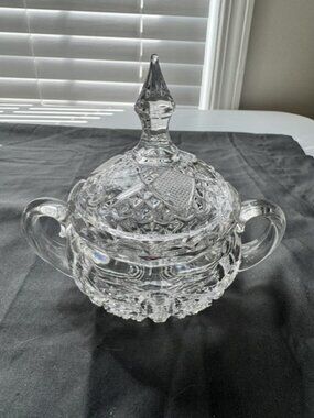 Vintage American Brilliant Sugar / Candy Dish Cut Glass w Sunburst 6" Wide